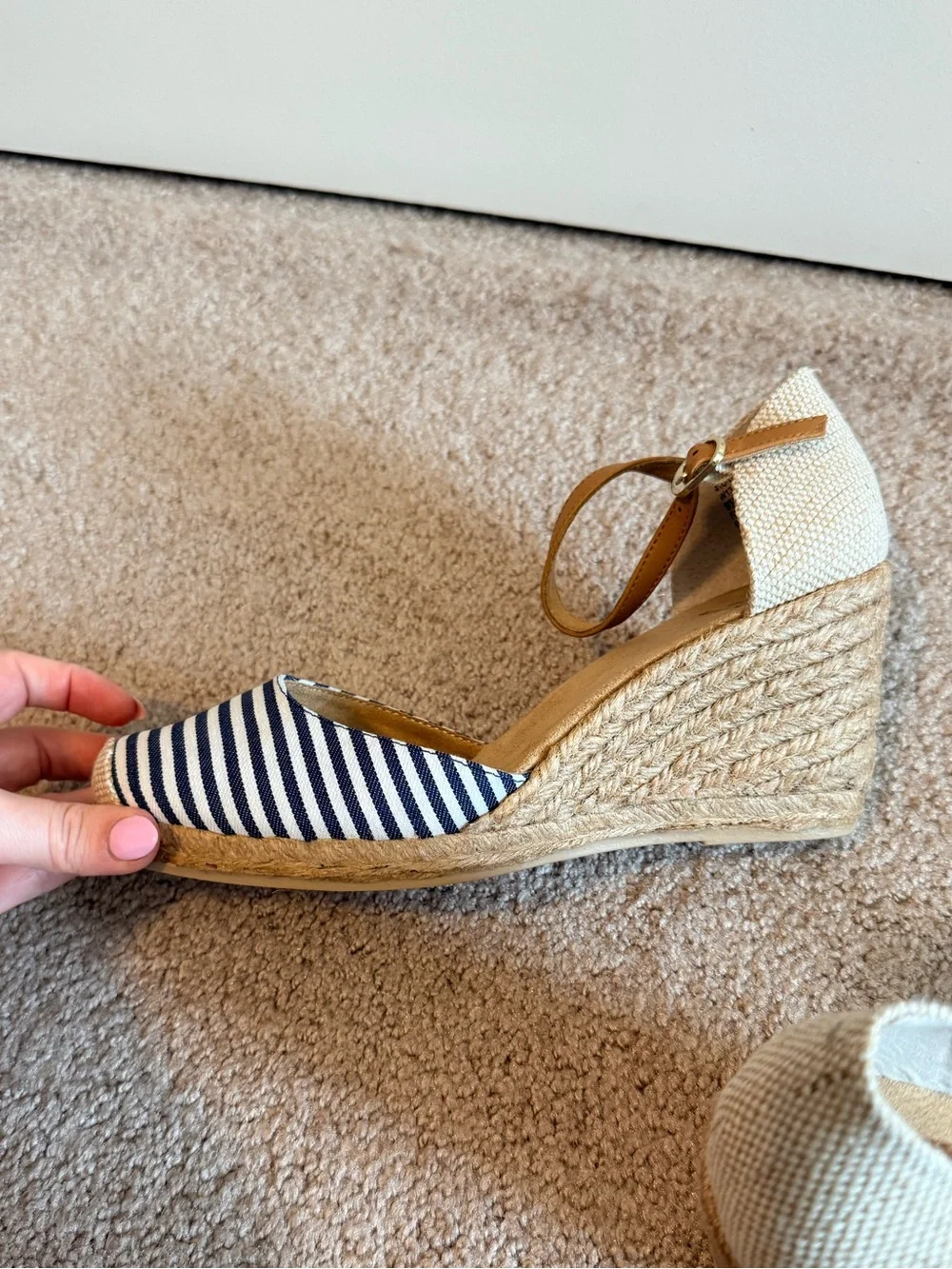 White Mountain Nautical Stripe Espadrille Wedge Sandals NWT